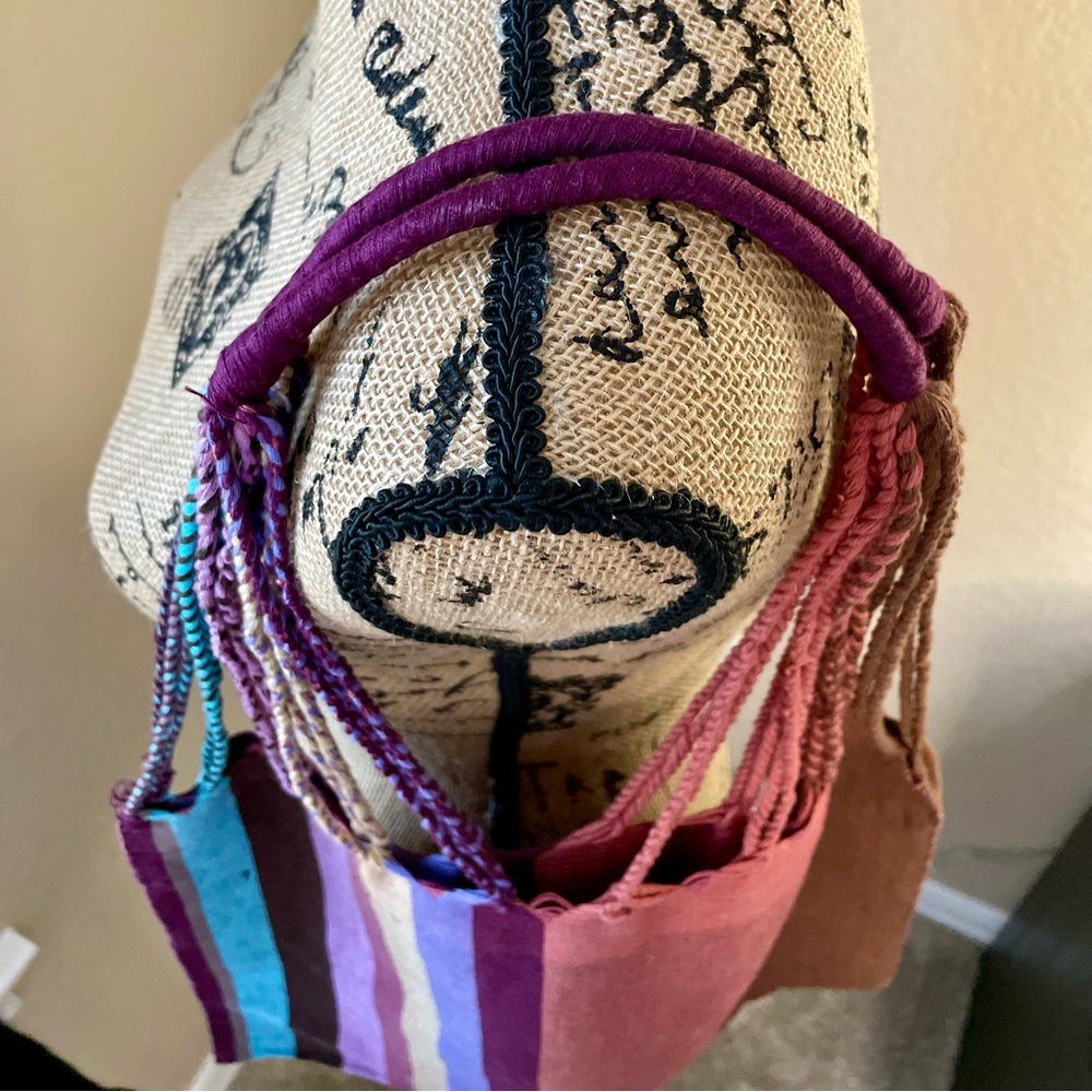 ARTISAN : Handwoven Mexican Tote Bag Boho Colorblock Market Beach Bag NWOT - Picture 3 of 9